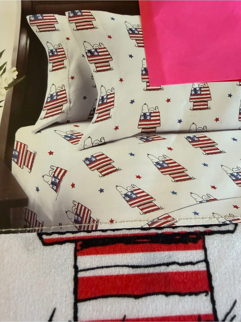 New Peanuts Snoopy Full Sheet Set Berkshire America USA Red/White/Blue Doghouse